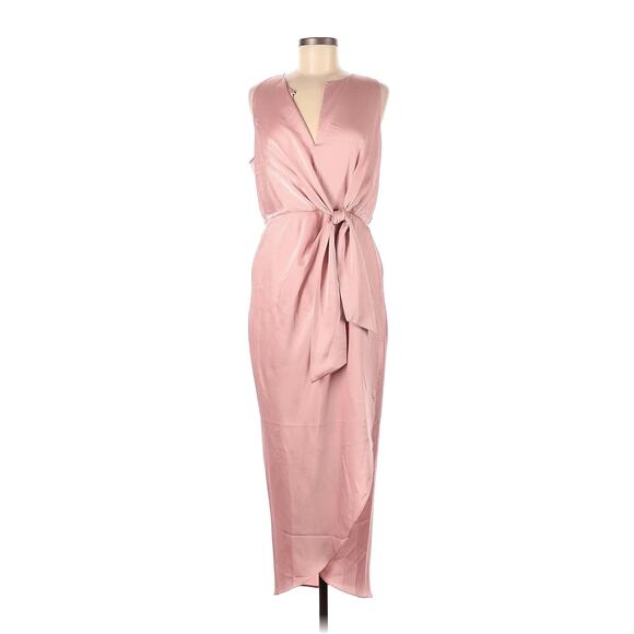 Ted Baker Wrap Front Twist Pink Midi Dress Adjustable Neckline Size 2 Cocktail - Picture 2 of 14